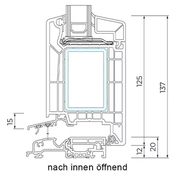 Schnittzeichnung VEKA 76 AD nach innen öffnend
