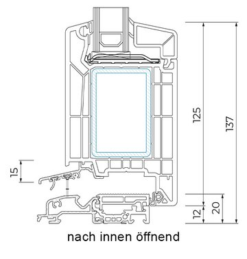 VEKA 76 Haustür technische Zeichnung nach innen öffnend