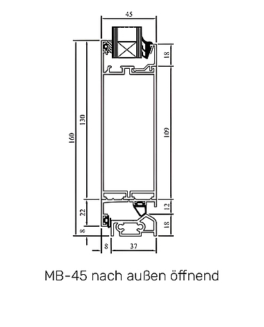 MB-45 nach außen öffnend technische Zeichnung