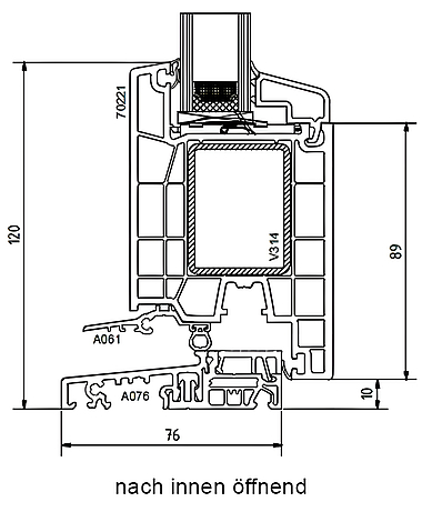 Schnittzeichnung Kömmerling 70 AD Haustür