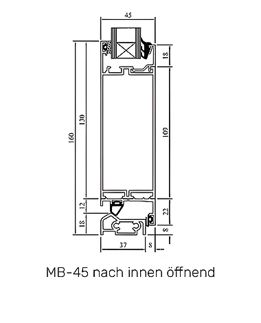 MB-45 nach innen öffnend technische Zeichnung