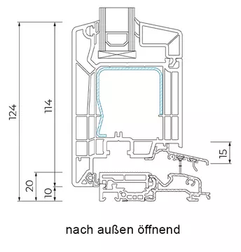 Schnittzeichnung VEKA 76 AD nach aussen öffnend