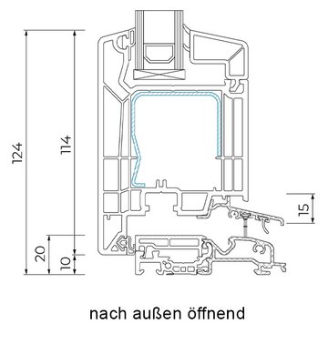 VEKA 76 Haustür technische Zeichnung nach aussen öffnend
