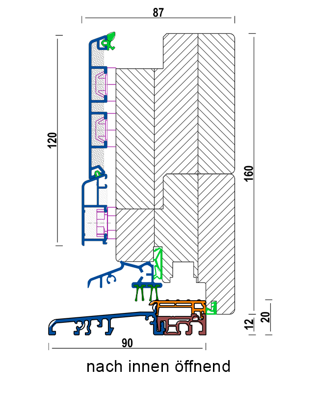 technische Zeichnung Holz-Aluminium Haustür